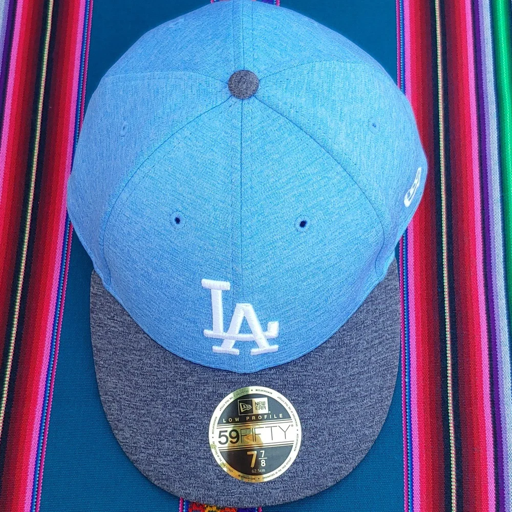 New Era Dodgers 59FIFTY Low Profile 7 7/8 Fitted Baseball Cap Light-Dark Blue - Picture 13 of 16